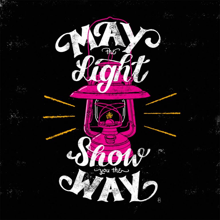 Handlettering May the Light Show you the Way mit einer pinken Sturmlaterne in der Mitte